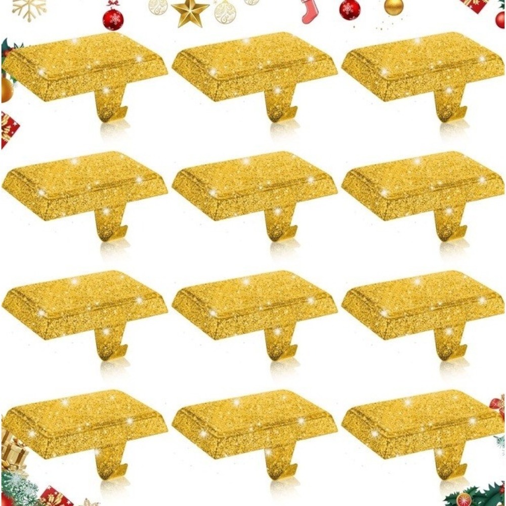 Metal Christmas Stocking Holders 12 PCS Shiny Mantle Heavy‎ Duty Hangers Gold